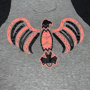Miss Chievous Women's Gray Tribal Coral & Black Bling Eagle Relaxed Fit Tank; L
